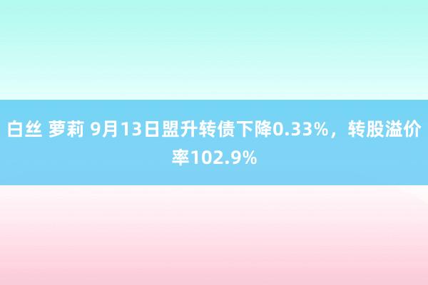 白丝 萝莉 9月13日盟升转债下降0.33%，转股溢价率102.9%