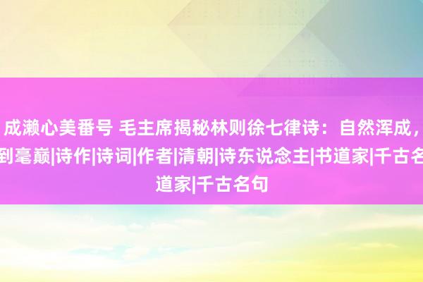 成濑心美番号 毛主席揭秘林则徐七律诗：自然浑成，妙到毫巅|诗作|诗词|作者|清朝|诗东说念主|书道家|千古名句