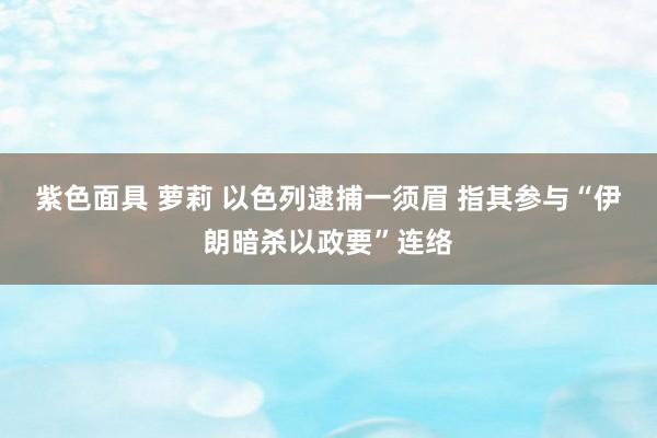 紫色面具 萝莉 以色列逮捕一须眉 指其参与“伊朗暗杀以政要”连络