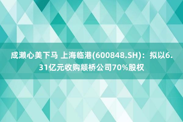 成濑心美下马 上海临港(600848.SH)：拟以6.31亿元收购颛桥公司70%股权