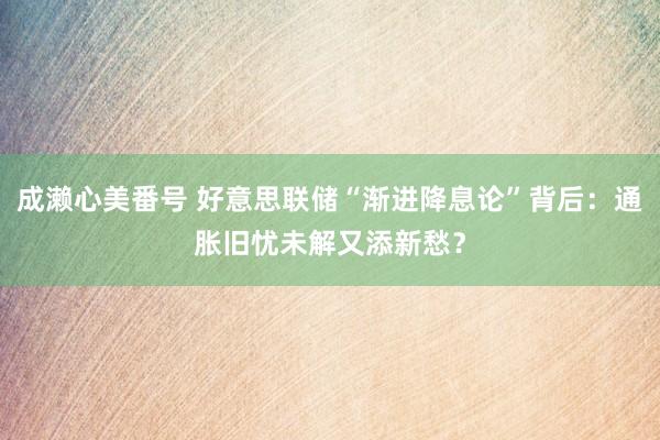 成濑心美番号 好意思联储“渐进降息论”背后：通胀旧忧未解又添新愁？