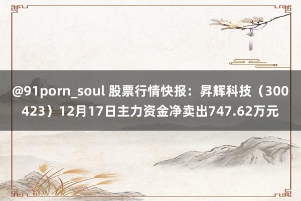 @91porn_soul 股票行情快报：昇辉科技（300423）12月17日主力资金净卖出747.62万元