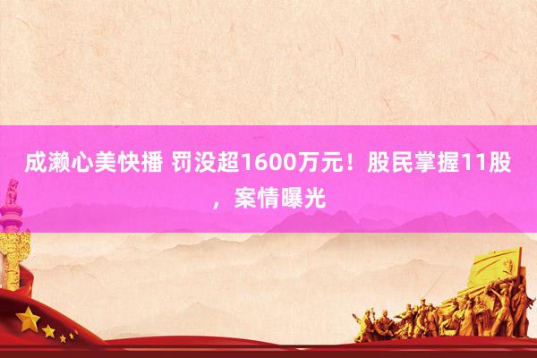 成濑心美快播 罚没超1600万元！股民掌握11股，案情曝光