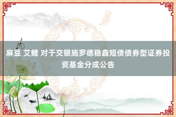 麻豆 艾鲤 对于交银施罗德稳鑫短债债券型证券投资基金分成公告