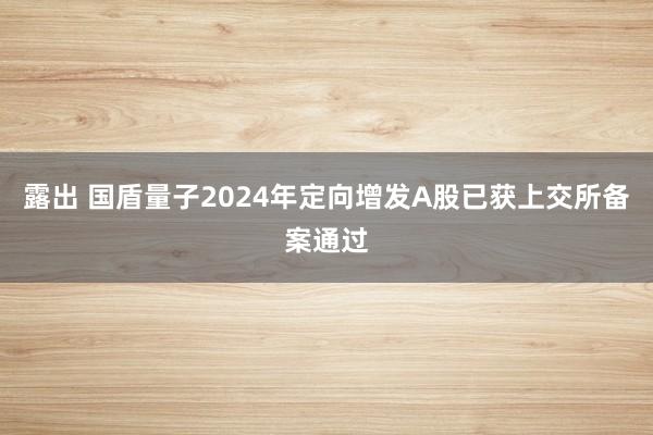 露出 国盾量子2024年定向增发A股已获上交所备案通过