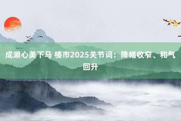 成濑心美下马 楼市2025关节词：降幅收窄、和气回升