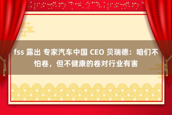 fss 露出 专家汽车中国 CEO 贝瑞德：咱们不怕卷，但不健康的卷对行业有害